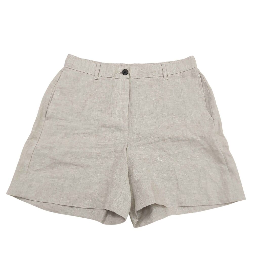 J Crew Womens Small Beige 100% Linen Elastic Back High Rise Casual Summer Shorts